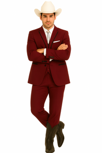 Western Suits For Wedding - Western Tuxedo - Burgundy - Traje Para Hombre