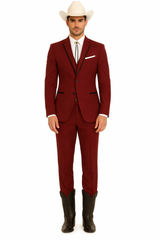 Western Suits For Wedding - Western Tuxedo - Burgundy - Traje Para Hombre