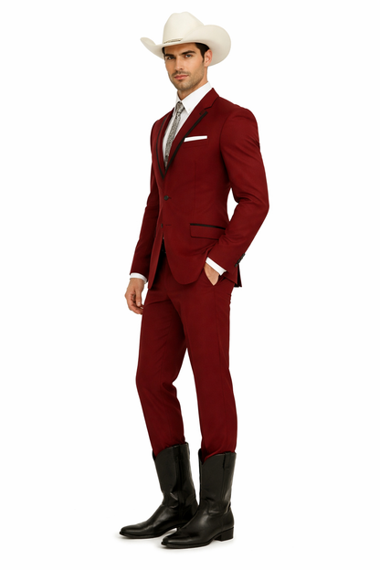 Western Suits For Wedding - Western Tuxedo - Burgundy - Traje Para Hombre