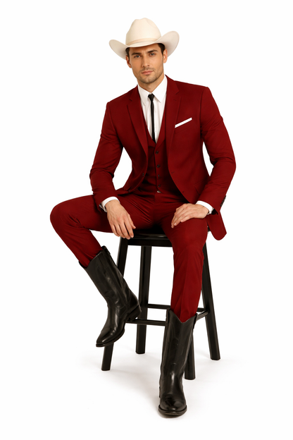 Western Suits For Wedding - Western Tuxedo - Burgundy - Traje Para Hombre