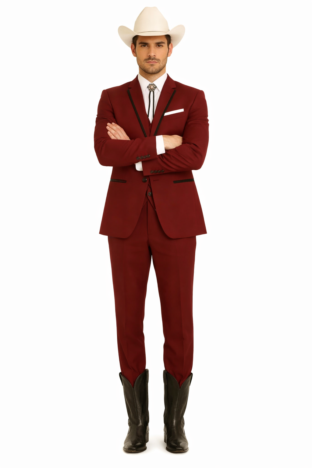 Western Suits For Wedding - Western Tuxedo - Burgundy - Traje Para Hombre