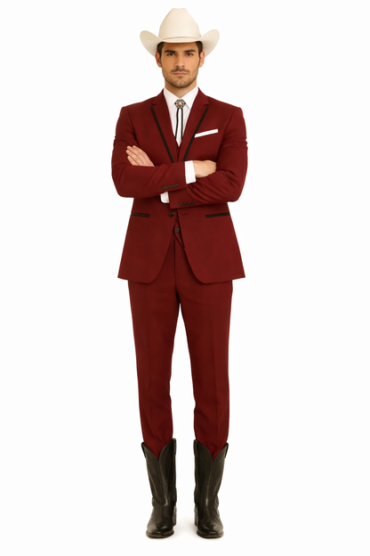 Western Suits For Wedding - Western Tuxedo - Burgundy - Traje Para Hombre