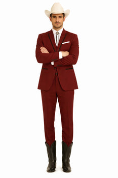 Western Suits For Wedding - Western Tuxedo - Burgundy - Traje Para Hombre