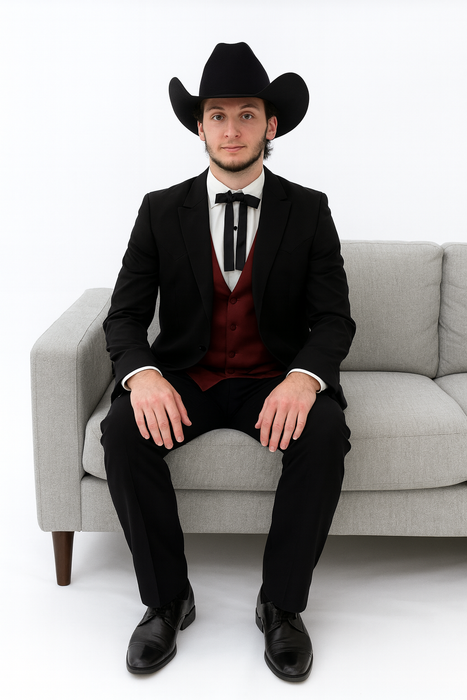 Western Suit - Trajes Para Hombres - Cowboy Formal Attire - Trajes De Novio - Two Button Peak Western Black