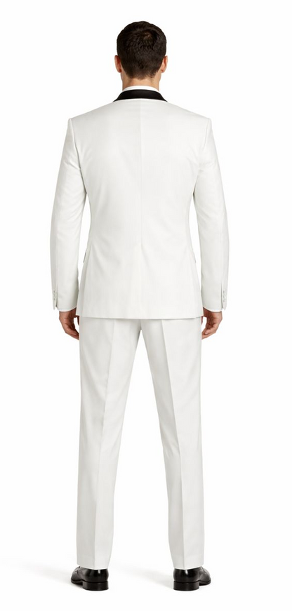 White And Black Lapel Tuxedo Suit Jacket & Pants Blazer Dinner Jacket Looking