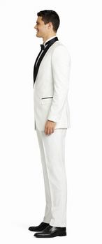 White And Black Lapel Tuxedo Suit Jacket & Pants Blazer Dinner Jacket Looking