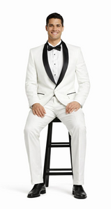 White And Black Lapel Tuxedo Suit Jacket & Pants Blazer Dinner Jacket Looking