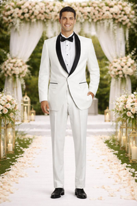 White And Black Lapel Tuxedo Suit Jacket & Pants Blazer Dinner Jacket Looking