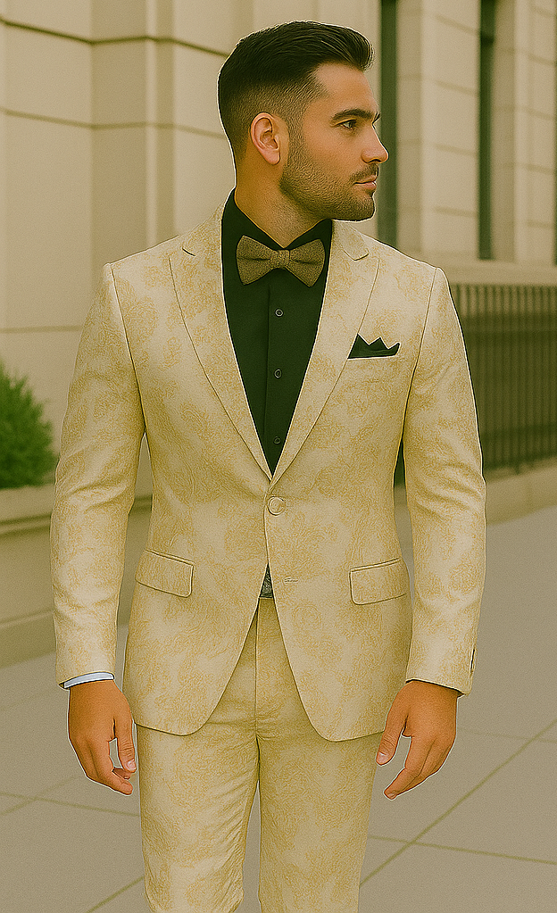 White and Gold Tuxedo With Matching Bowtie