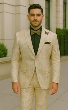 White and Gold Tuxedo With Matching Bowtie