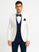 White and Navy Blue Tuxedo Wedding Suit - White Dinner Jacket + Vest + Pants + Bow-tie