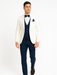 White and Navy Blue Tuxedo Wedding Suit - White Dinner Jacket + Vest + Pants + Bow-tie