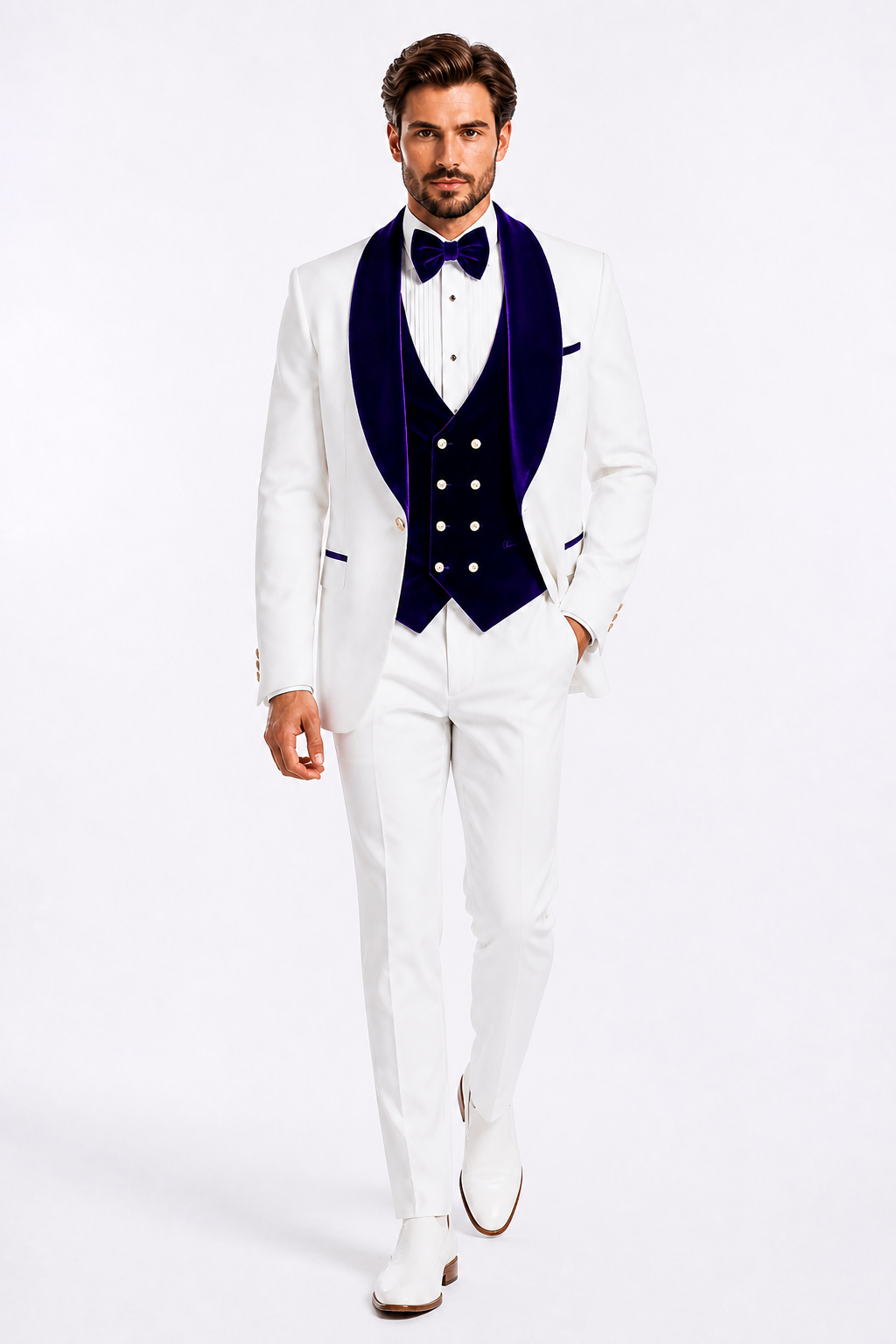 Wedding Tuxedo - Groom Suit - White and Royal Blue Prom Suit