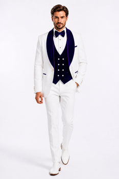 Wedding Tuxedo - Groom Suit - White and Royal Blue Prom Suit