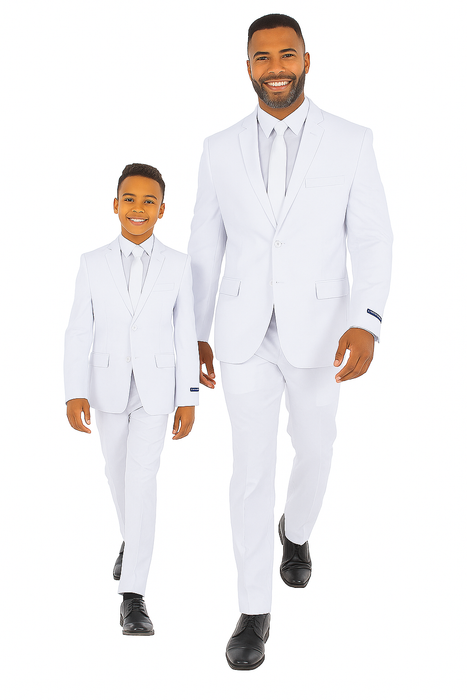 Father and Son Suits - White Boys Suit Perry Ellis Vested Boy's Wedding Suit in White
