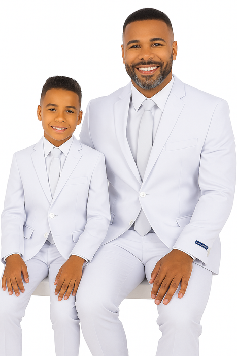 Father and Son Suits - White Boys Suit Perry Ellis Vested Boy's Wedding Suit in White