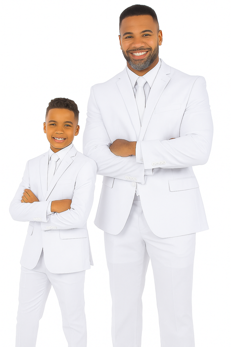 Father and Son Suits - White Boys Suit Perry Ellis Vested Boy's Wedding Suit in White