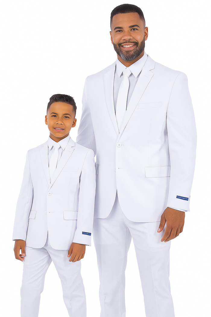 Father and Son Suits - White Boys Suit Perry Ellis Vested Boy's Wedding Suit in White