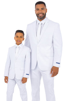 Father and Son Suits - White Boys Suit Perry Ellis Vested Boy's Wedding Suit in White