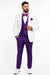 White and Purple Tuxedo Wedding Suit - White Dinner Jacket + Vest + Pants + Bow-tie