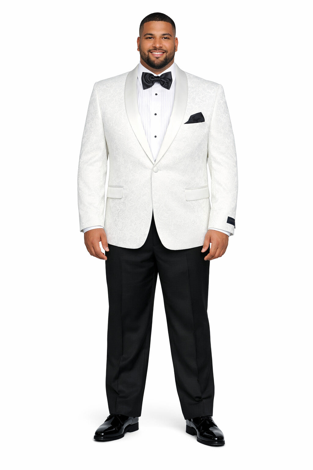 Men's Super 150's Viscose Blend 1 Button White Tuxedo Floral Pattern  Dinner Jacket - Image 6