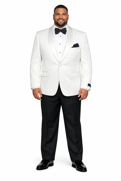 Men's Super 150's Viscose Blend 1 Button White Tuxedo Floral Pattern  Dinner Jacket - Image 6