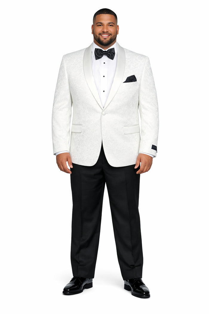 Men's Super 150's Viscose Blend 1 Button White Tuxedo Floral Pattern  Dinner Jacket - Image 6