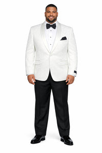 Men's Super 150's Viscose Blend 1 Button White Tuxedo Floral Pattern  Dinner Jacket