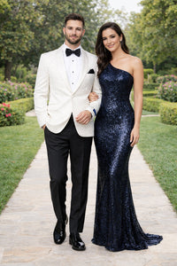 Men's Super 150's Viscose Blend 1 Button White Tuxedo Floral Pattern  Dinner Jacket