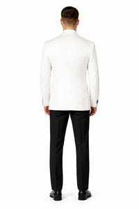 Men's Super 150's Viscose Blend 1 Button White Tuxedo Floral Pattern  Dinner Jacket