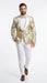 Mens White and Gold Floral Tuxedo Jacket with Satin Lapel – Luxury Prom, Wedding and Formal Dinner Blazer