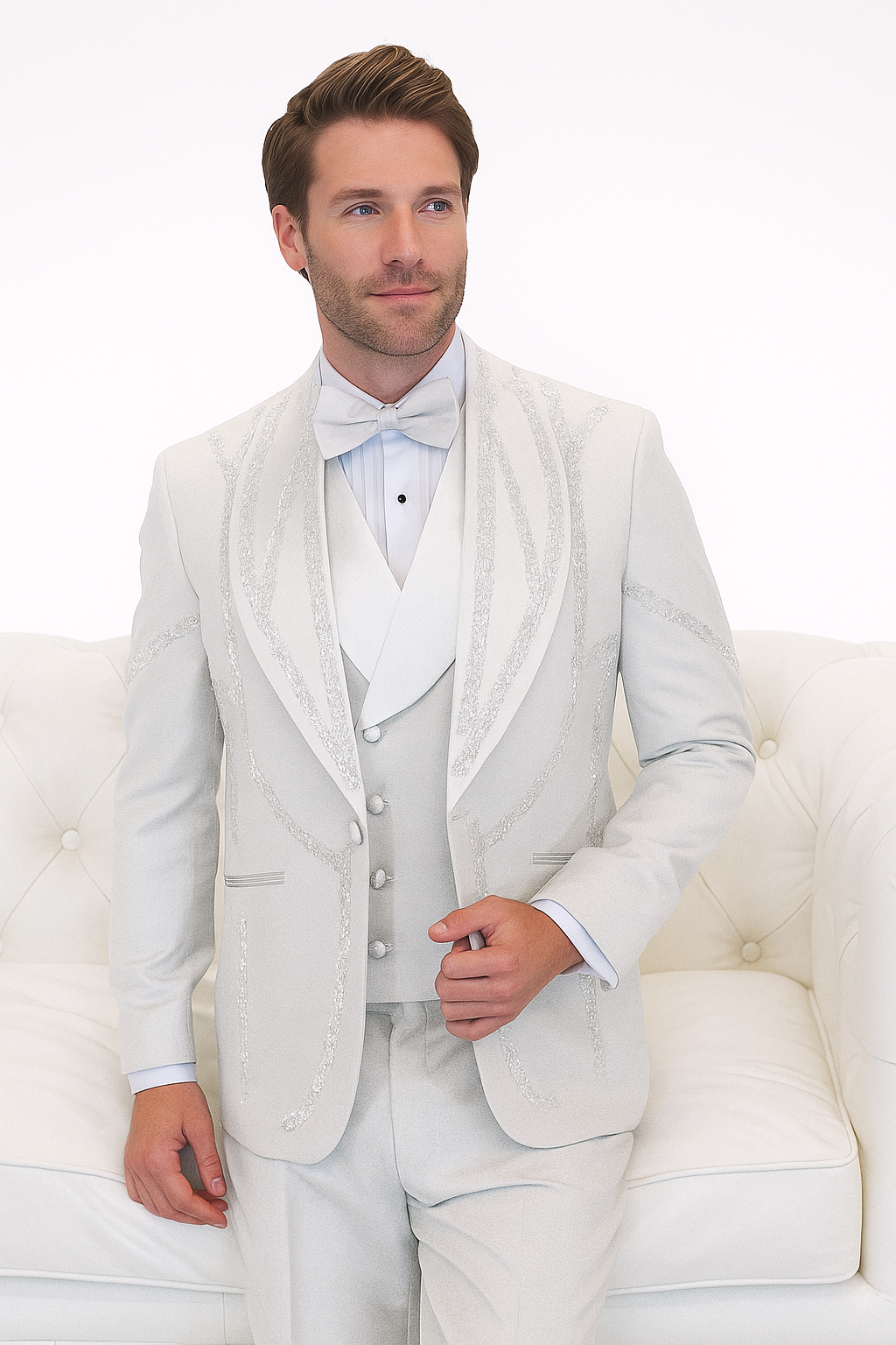 Italian Wool 3-Piece Modern Fit White Tuxedo - Image 6