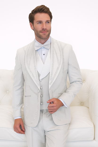 Italian Wool 3-Piece Modern Fit White Tuxedo - Image 6