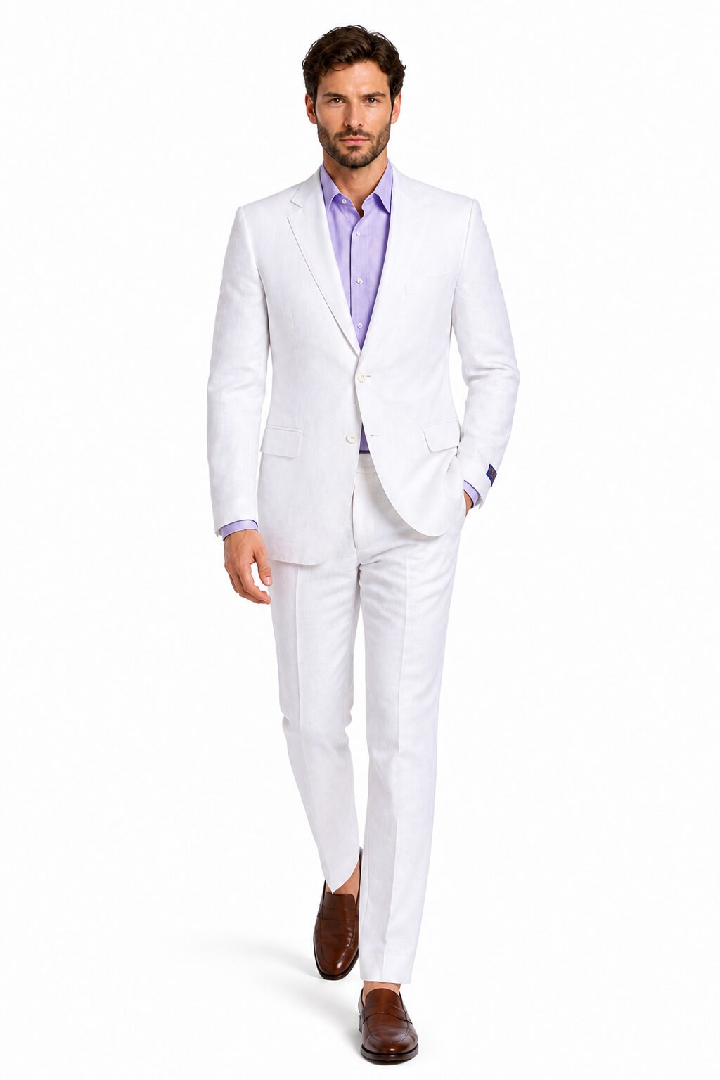 2 Button Men's  Jacket White Linen Suit - Mens Linen Suit