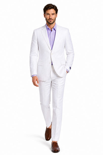 2 Button Men's  Jacket White Linen Suit - Mens Linen Suit