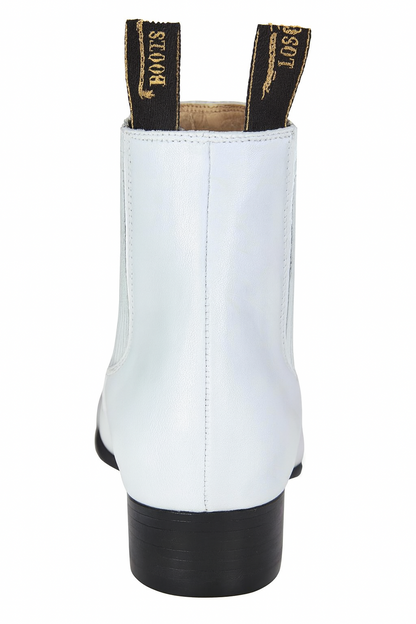 Los Altos Men’s White Deer Leather Charro Ankle Boots, Short Western Botin Boots with Square Toe