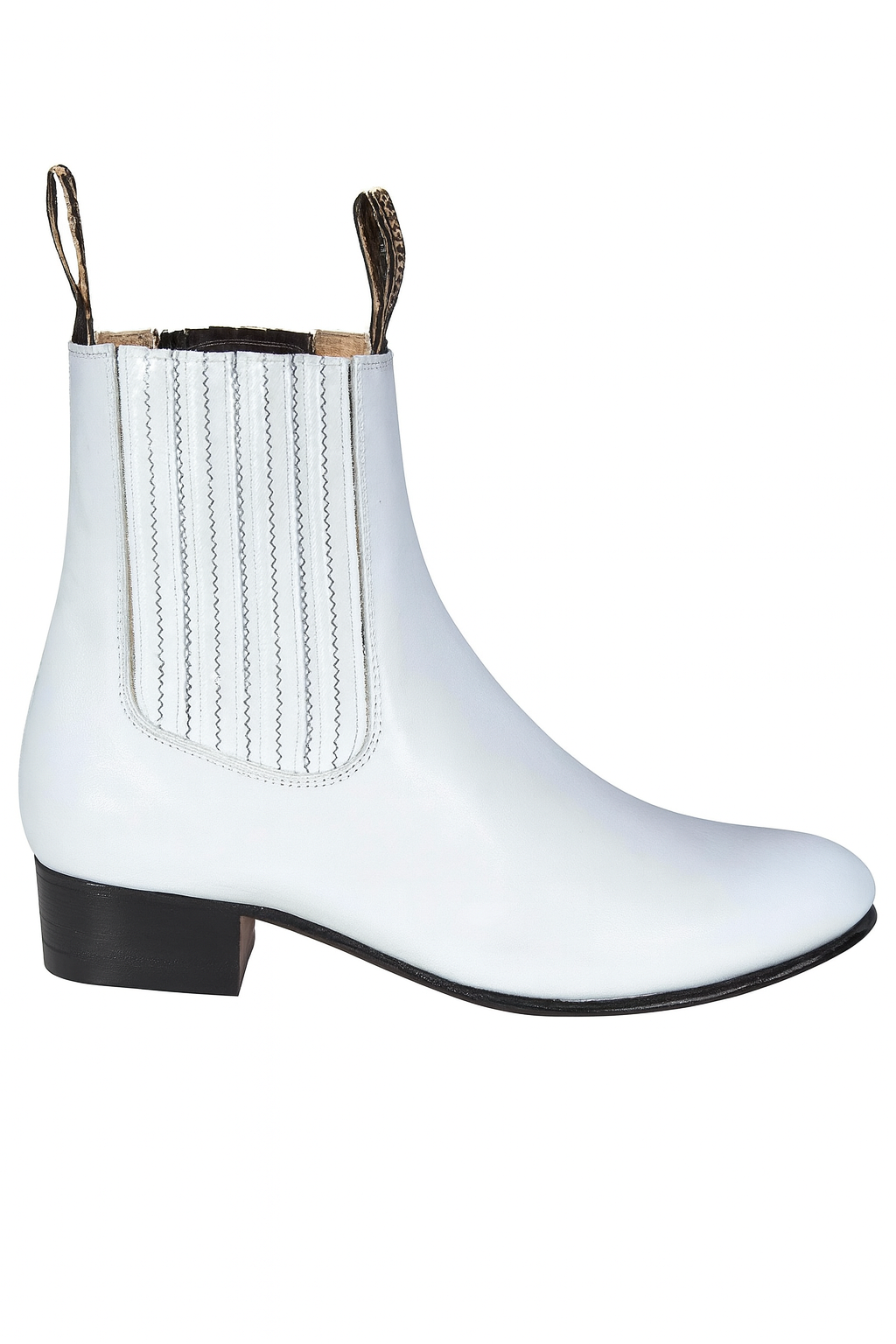 Los Altos Men’s White Deer Leather Charro Ankle Boots, Short Western Botin Boots with Square Toe