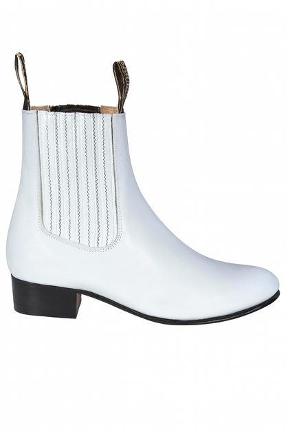 Los Altos Men’s White Deer Leather Charro Ankle Boots, Short Western Botin Boots with Square Toe