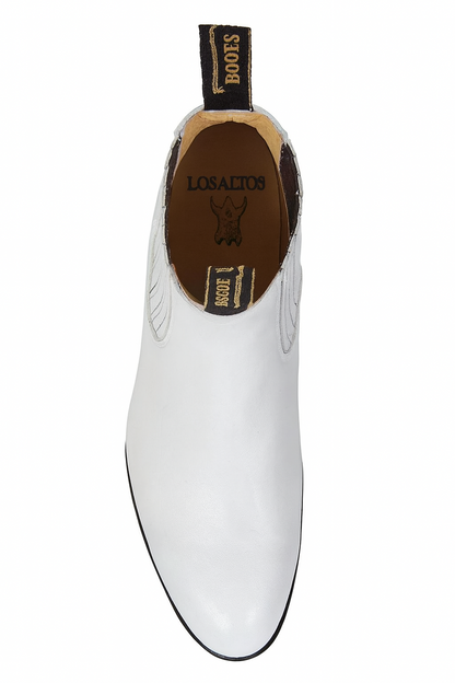 Los Altos Men’s White Deer Leather Charro Ankle Boots, Short Western Botin Boots with Square Toe