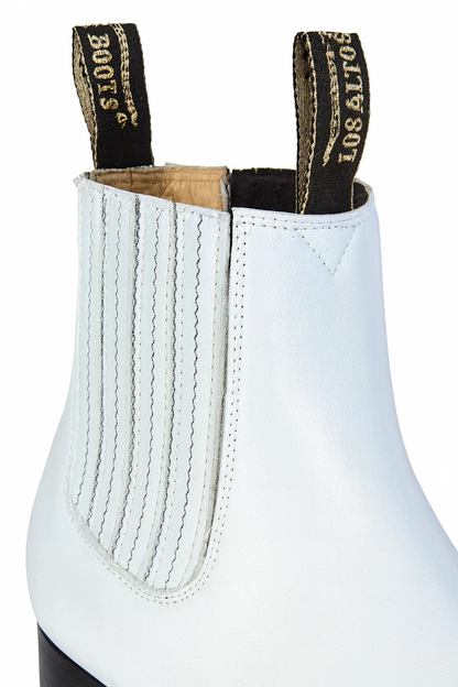 Los Altos Men’s White Deer Leather Charro Ankle Boots, Short Western Botin Boots with Square Toe