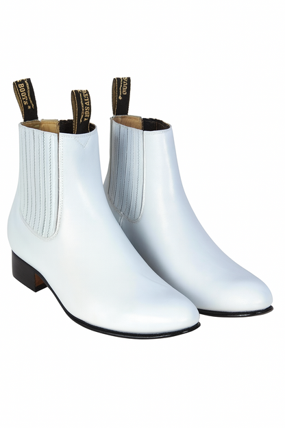 Los Altos Men’s White Deer Leather Charro Ankle Boots, Short Western Botin Boots with Square Toe