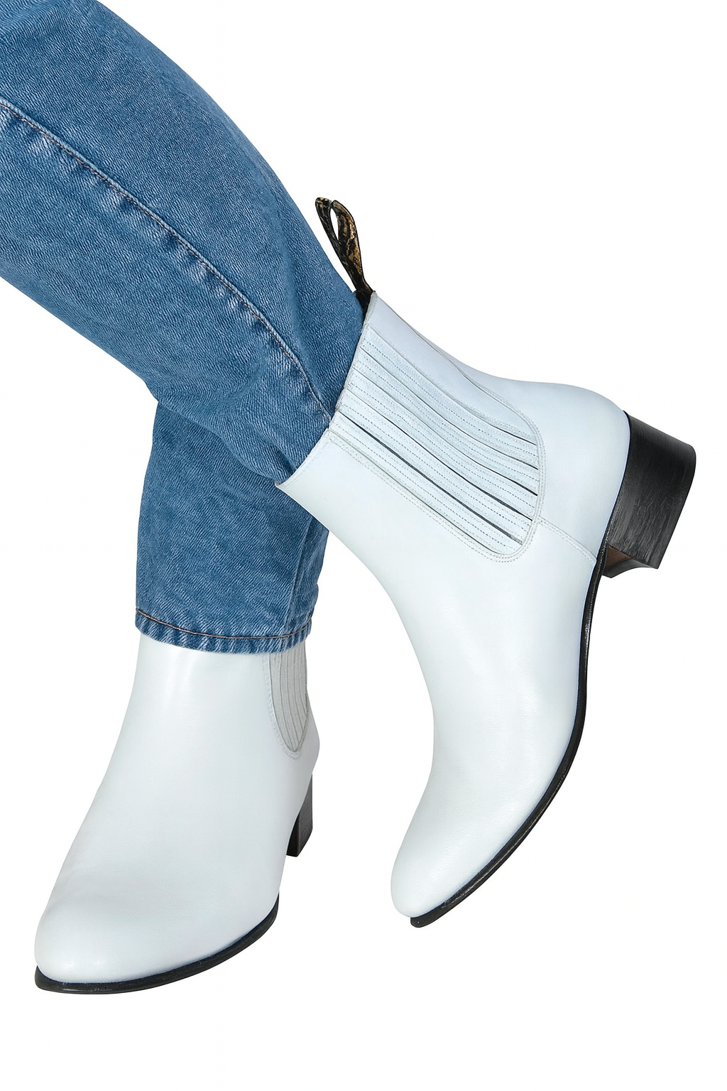Los Altos Men’s White Deer Leather Charro Ankle Boots, Short Western Botin Boots with Square Toe
