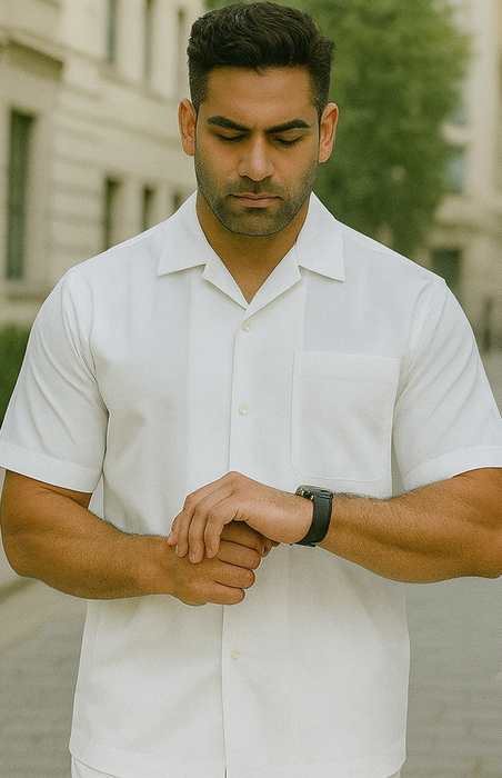 White Mens Walking Suit Men's Short Sleeve Two Piece Two Piece Mens Walking Outfit Pant Sets Suit All White Outfits For Men Short or Long Pants Leisure Casual Suit For Sale
