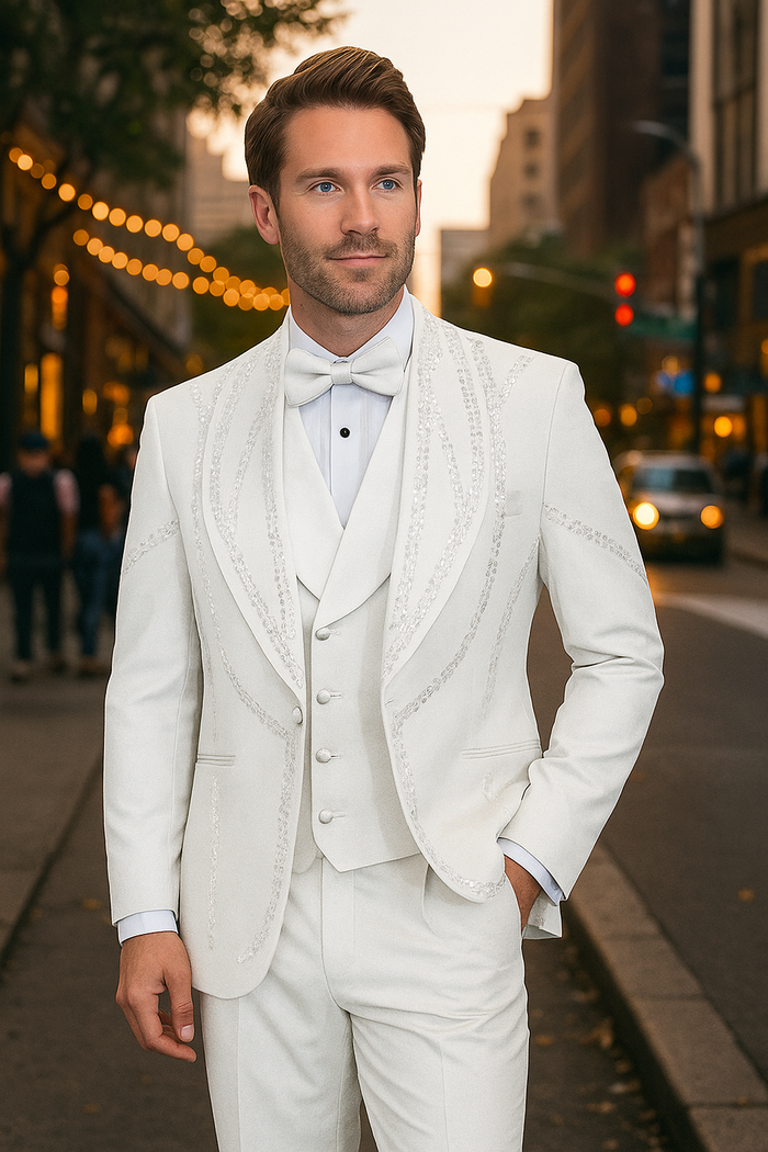 Italian Wool 3-Piece Modern Fit White Tuxedo - Image 3