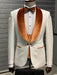 Luxury White Wedding Tuxedo with Orange Velvet Shawl Collar