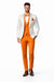 White and Orange Tuxedo Wedding Suit - White Dinner Jacket + Vest + Pants + Bow-tie