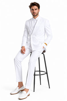 Men's Double Breasted Summer Seersucker Suit in White Pinstripe by Alberto Nardoni