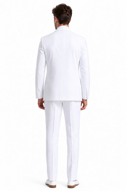 Men's Double Breasted Summer Seersucker Suit in White Pinstripe by Alberto Nardoni