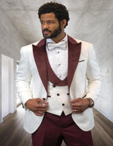 Maroon Tuxedo - Mens Burgundy Tuxedo Jacket + Vest + Pants - Single Breasted Wedding Tuxedo
