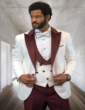 Maroon Tuxedo - Mens Burgundy Tuxedo Jacket + Vest + Pants - Single Breasted Wedding Tuxedo